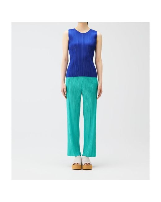 Pleats Please Issey Miyake Blue Sleeveless Round-Neck Top