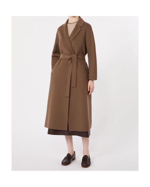 Max Mara Brown Virgin Wool Wrap Coat