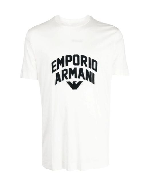 Emporio Armani White Textured Debossed-Logo T-Shirt for men