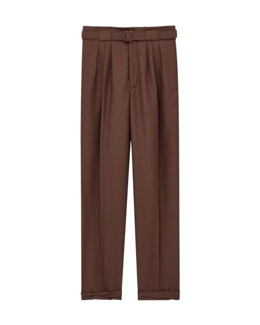 Saint Laurent Brown Wool And Mohair Belted Trousers for men