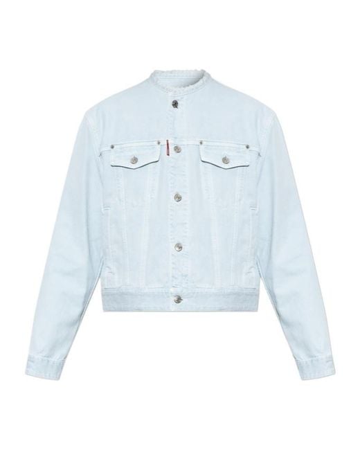 DSquared² Blue Frayed-Collar Denim Jacket for men