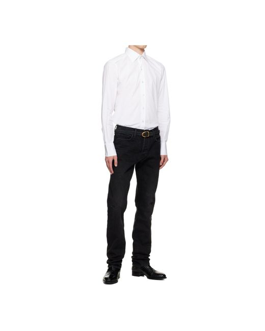 Tom Ford White Woven Suede Angled Buckle Belt for men