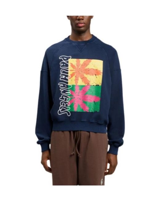 Palm Angels Blue Palm-Leaf-Print Sweatshirt for men