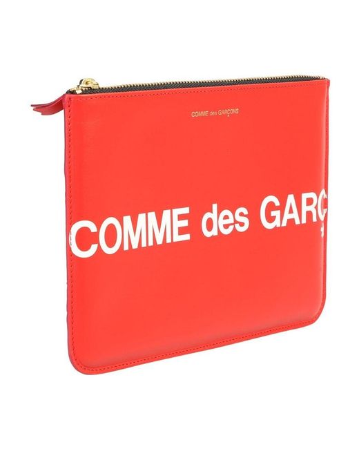 Comme des Garçons Red Comme Des Garçons Wallet Logo Printed Zipped Pouch for men