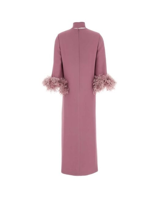 Valentino Pink Bow Detailed Feather-Trim Dress