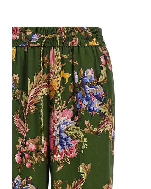 Etro Green Floral Print Trousers