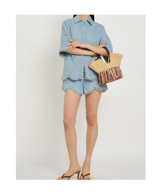 Zimmermann Blue Daylight Embroidered Denim Shirt