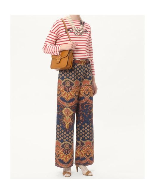 Valentino Blue Paisley-Printed Wide Leg Jeans