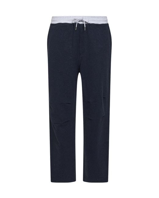 Brunello Cucinelli Blue Drawstring Straight-Leg Trousers for men