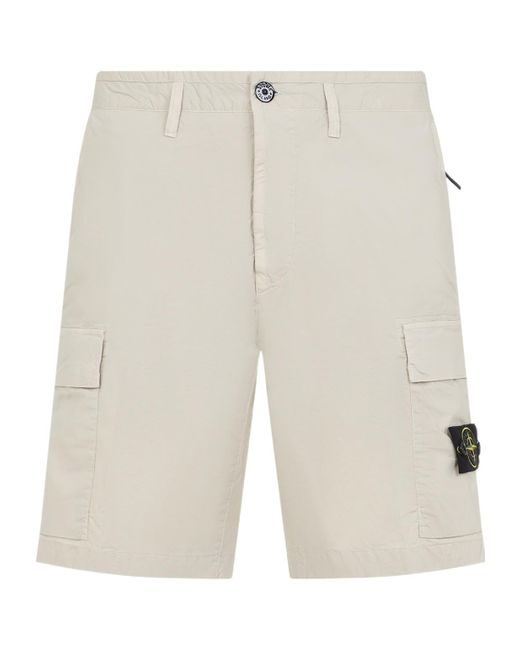 Stone Island White Logo Patch Cargo Shorts for men