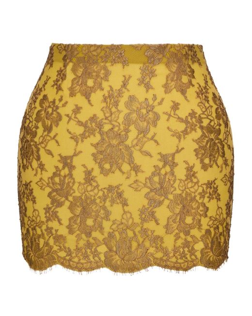Saint Laurent Yellow Lace Mini Skirt