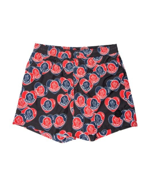 Moncler Red Logo Printed Swim Shorts for men