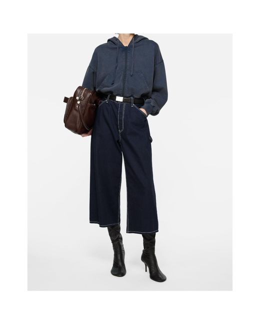 Acne Blue Zip-Up Drawstring Hoodie