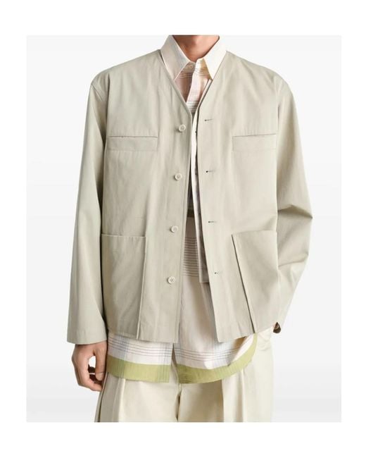 Lemaire Natural Collarless Overshirt for men
