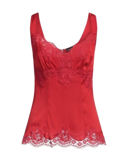 Dolce & Gabbana Red Solid Color Tops