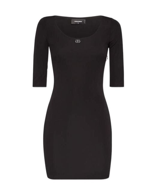 DSquared² Black Logo-Plaque Short-Sleeved Dress