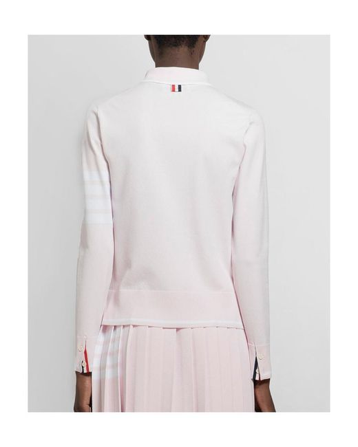 Thom Browne White 4-Bar Stripe Knitted Polo Jumper