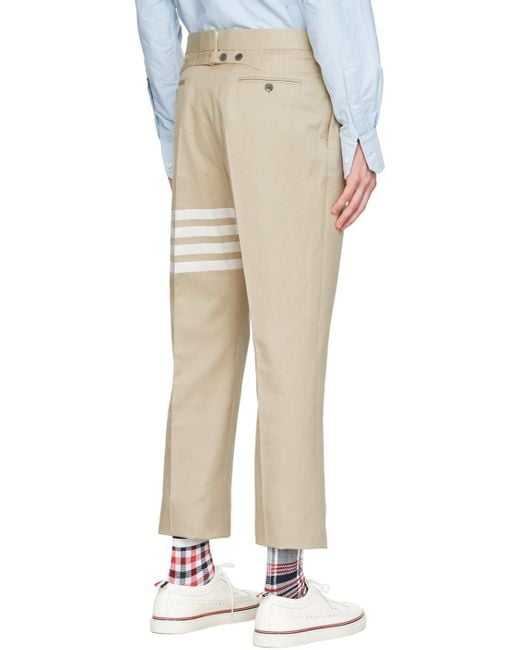 Thom Browne Natural Stripe-Print Cotton Straight-Leg Trousers for men