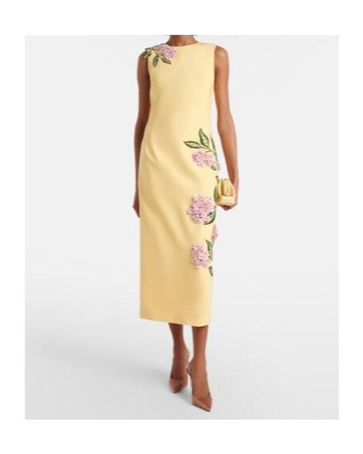 Oscar de la Renta Metallic Floral-Applique Wool-Blend Midi Dress