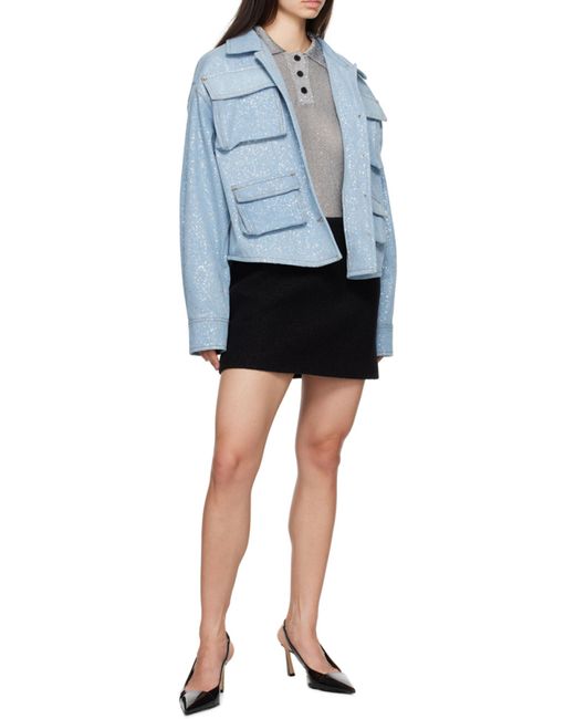 MSGM Gray Long Sleeved Sequin Embellished Knit Polo Top