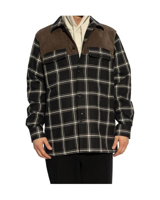 McQueen Gray Check Pattern Panelled Shirt for men