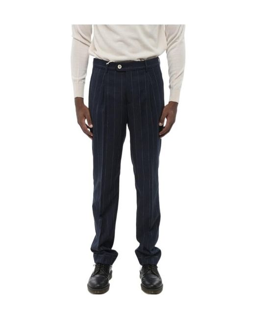 Brunello Cucinelli Blue Pinstriped Tapered Trousers for men