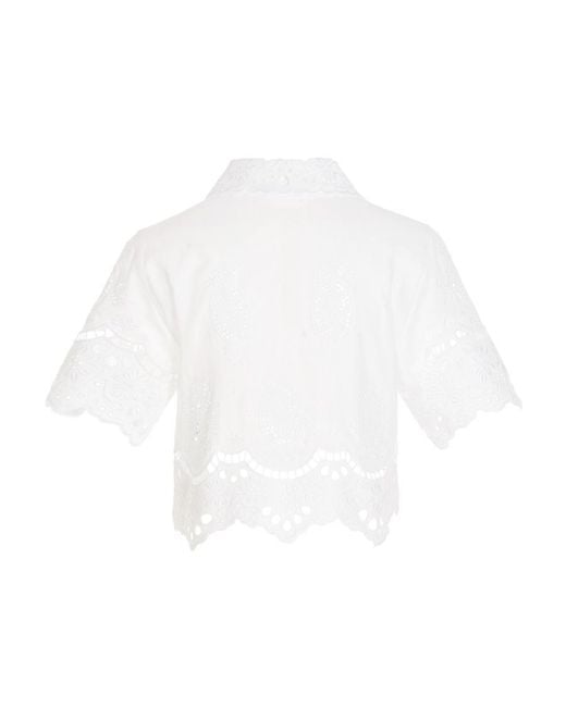 Dolce & Gabbana White Embroidered Cropped Cotton Blouse