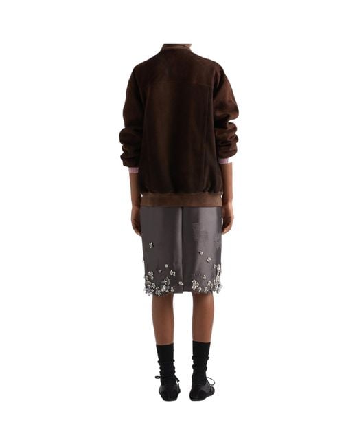 Prada Brown Embellished Raw-Cut Hem Midi Skirt