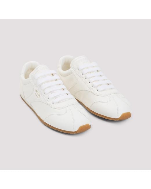 Prada White Logo-Printed Lace-Up Sneakers