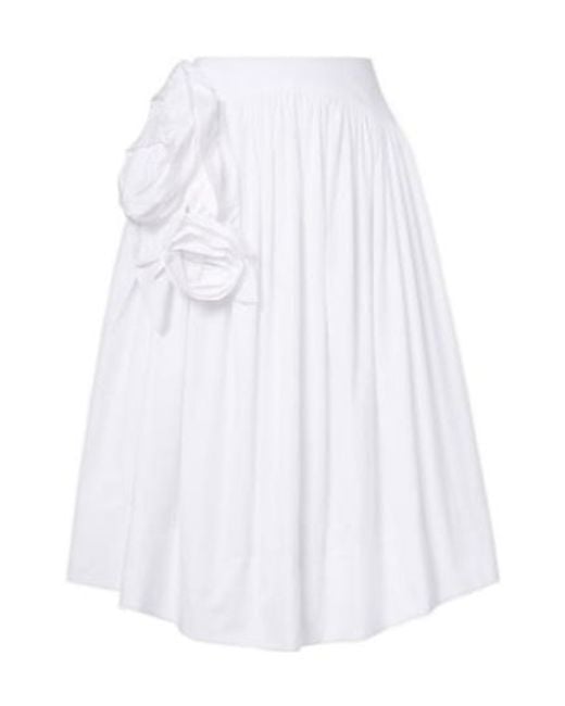 Simone Rocha White Floral-Applique Cotton Poplin Midi Skirt