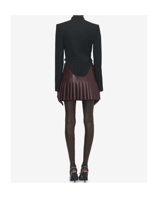 McQueen Brown Leather Pleated Mini Skirt