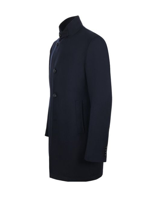 Tagliatore Blue Gordon Stand Collar Coat for men