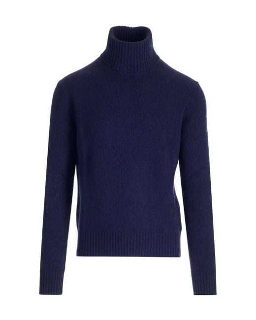 AMI Blue Ami De Coeur Roll Neck Knitted Jumper for men