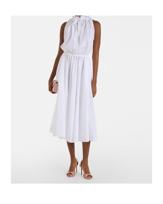Patou White Gathered Cotton Midi Dress