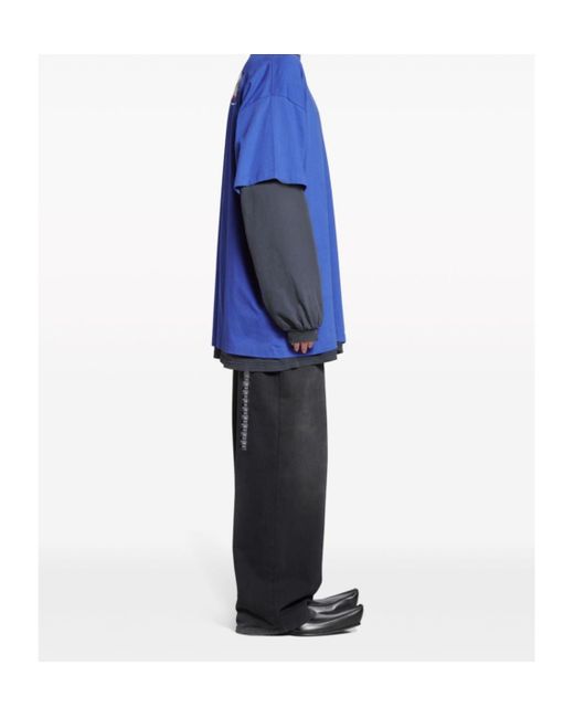 Balenciaga Blue Logo Printed Oversized-Fit T-Shirt for men