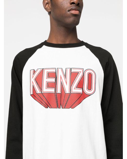 KENZO Black Logo-Printed Long Sleeved T-Shirt for men