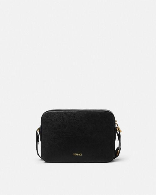 Versace Black Logo-Printed Zipped Crossbody Bag for men