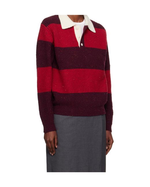 DUNST Red Ribbed Striped Polo Knitwear