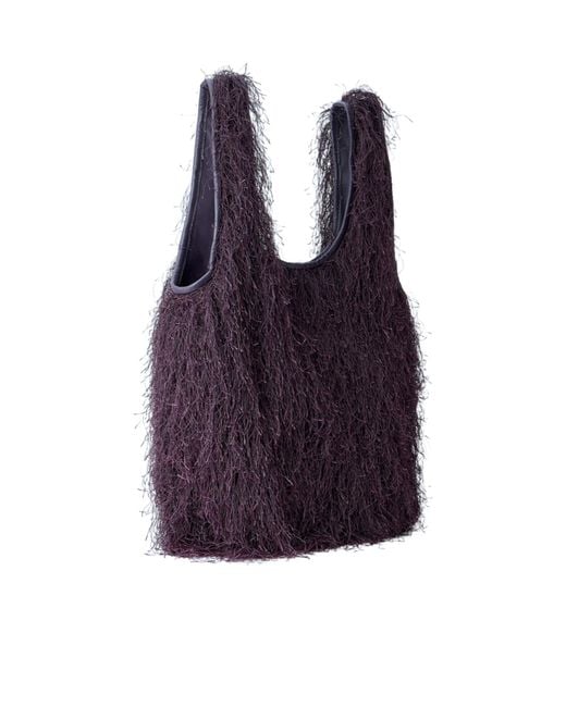 Dries Van Noten Purple Ruffled Small Top Handle Bag