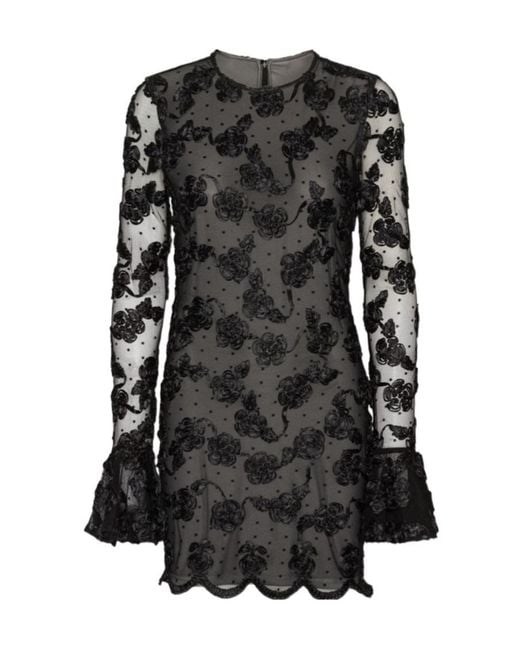 ROTATE BIRGER CHRISTENSEN Black Flower Mesh Ls Mini Dress