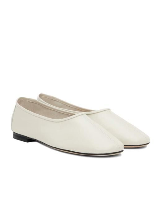 By Far White Prudence Creased Round Head Ballet Shoes