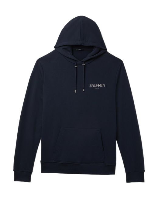 Balmain Blue Logo-Graphic Drawstring Hoodie for men