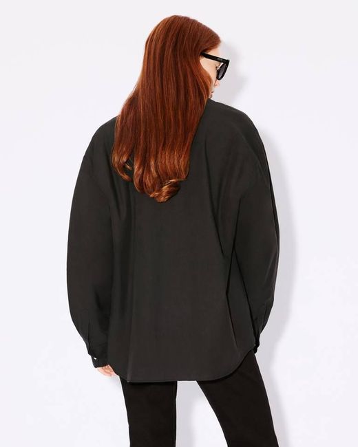 KENZO Black Logo Patch Buttoned Padded Shirt for men