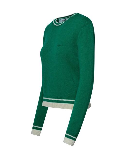 MSGM Green Round Neck Long-Sleeved Sweater