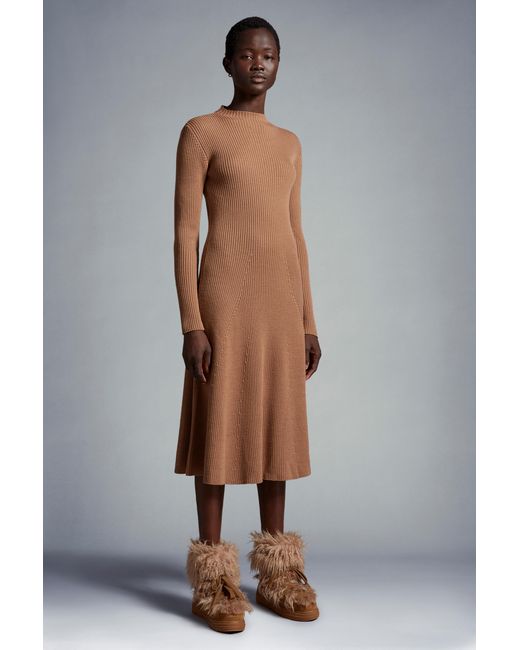 Moncler Brown Logo Patch Ribbed Dress