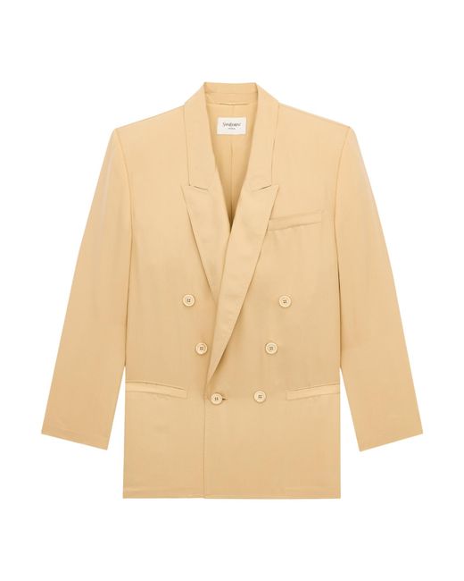 Saint Laurent Natural Double-Breasted Long-Sleeved Jacket