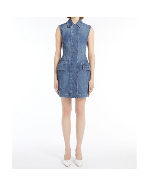 Sportmax Blue Carabo Sleeveless Denim Mini Dress