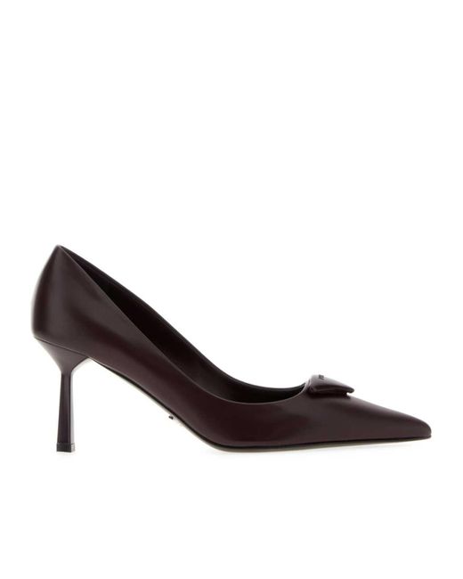 Prada Brown 80Mm Leather Pointed-Toe Pumps