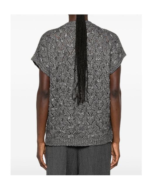 Fabiana Filippi Gray Open Knit Short Sleeved Jumper