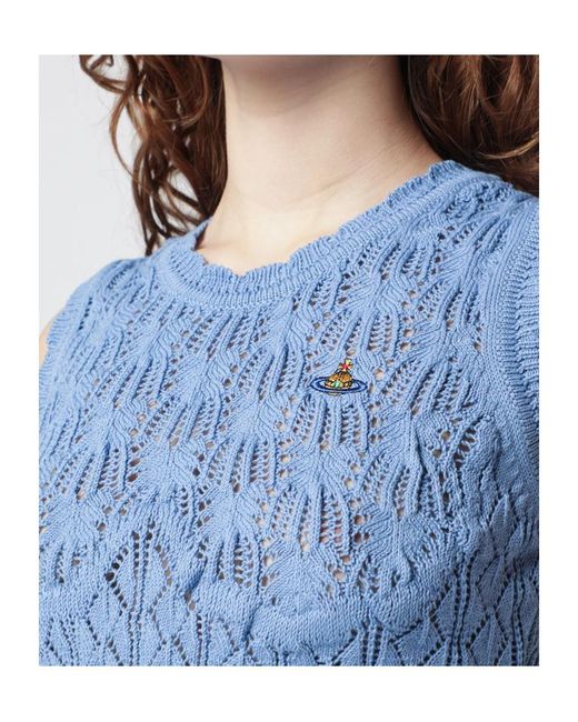 Vivienne Westwood Blue Ella Orb Embroidered Knitted Top